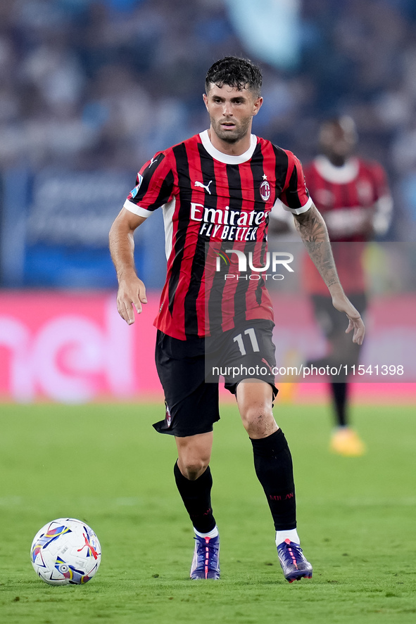 Christian Pulisic of AC Milan during the Serie A Enilive match between SS Lazio and AC Milan at Stadio Olimpico on Aug 31, 2024 in Rome, Ita...