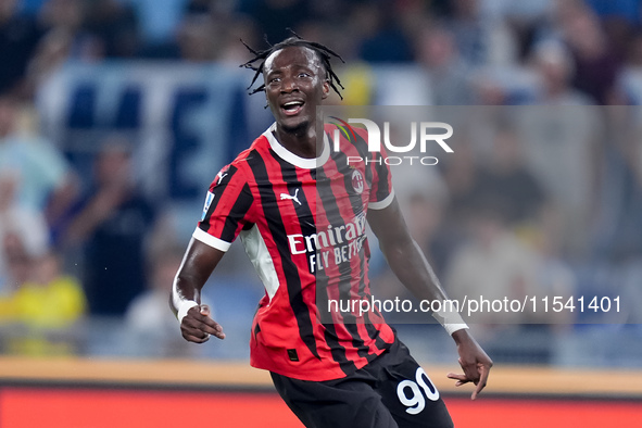 Tammy Abraham of AC Milan looks on during the Serie A Enilive match between SS Lazio and AC Milan at Stadio Olimpico on Aug 31, 2024 in Rome...