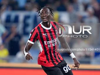 Tammy Abraham of AC Milan looks on during the Serie A Enilive match between SS Lazio and AC Milan at Stadio Olimpico on Aug 31, 2024 in Rome...