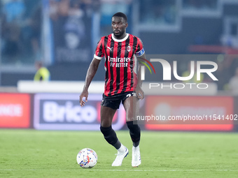 Fikayo Tomori of AC Milan during the Serie A Enilive match between SS Lazio and AC Milan at Stadio Olimpico on Aug 31, 2024 in Rome, Italy....