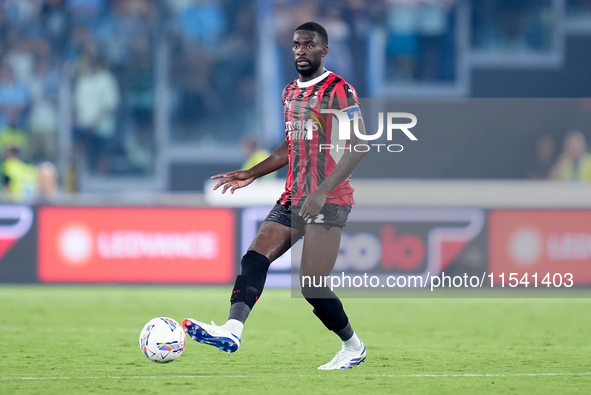 Fikayo Tomori of AC Milan during the Serie A Enilive match between SS Lazio and AC Milan at Stadio Olimpico on Aug 31, 2024 in Rome, Italy. 