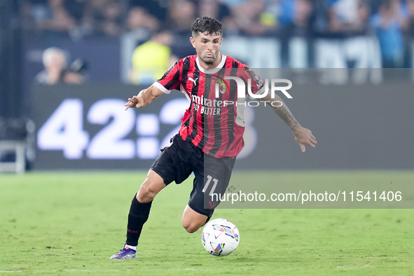 Christian Pulisic of AC Milan during the Serie A Enilive match between SS Lazio and AC Milan at Stadio Olimpico on Aug 31, 2024 in Rome, Ita...