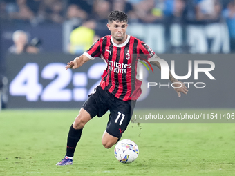 Christian Pulisic of AC Milan during the Serie A Enilive match between SS Lazio and AC Milan at Stadio Olimpico on Aug 31, 2024 in Rome, Ita...