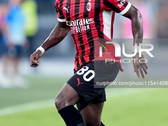 Yunus Musah of AC Milan during the Serie A Enilive match between SS Lazio and AC Milan at Stadio Olimpico on Aug 31, 2024 in Rome, Italy. (