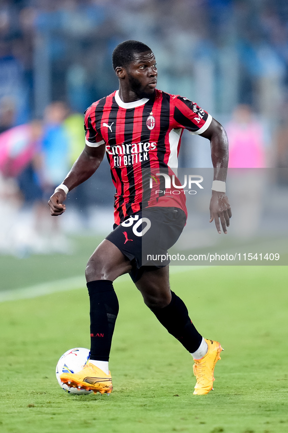 Yunus Musah of AC Milan during the Serie A Enilive match between SS Lazio and AC Milan at Stadio Olimpico on Aug 31, 2024 in Rome, Italy. 