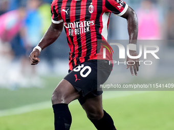 Yunus Musah of AC Milan during the Serie A Enilive match between SS Lazio and AC Milan at Stadio Olimpico on Aug 31, 2024 in Rome, Italy. (