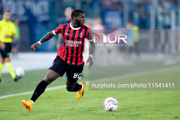 Yunus Musah of AC Milan during the Serie A Enilive match between SS Lazio and AC Milan at Stadio Olimpico on Aug 31, 2024 in Rome, Italy. 