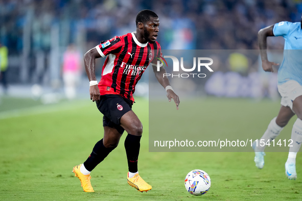 Yunus Musah of AC Milan during the Serie A Enilive match between SS Lazio and AC Milan at Stadio Olimpico on Aug 31, 2024 in Rome, Italy. 