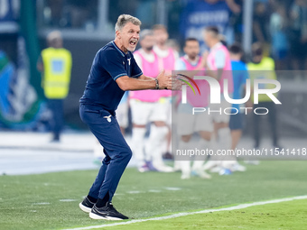 Marco Baroni head coach of SS Lazio yells during the Serie A Enilive match between SS Lazio and AC Milan at Stadio Olimpico on Aug 31, 2024...