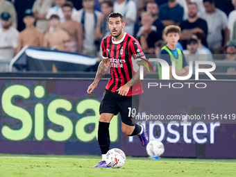 Theo Hernandez of AC Milan during the Serie A Enilive match between SS Lazio and AC Milan at Stadio Olimpico on Aug 31, 2024 in Rome, Italy....