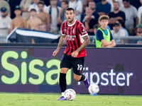 Theo Hernandez of AC Milan during the Serie A Enilive match between SS Lazio and AC Milan at Stadio Olimpico on Aug 31, 2024 in Rome, Italy....