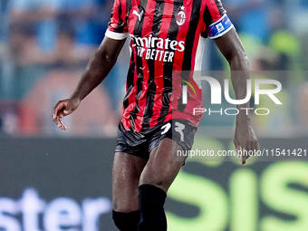 Fikayo Tomori of AC Milan during the Serie A Enilive match between SS Lazio and AC Milan at Stadio Olimpico on Aug 31, 2024 in Rome, Italy....