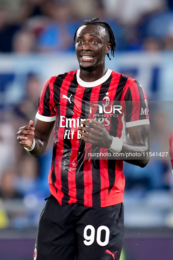 Tammy Abraham of AC Milan during the Serie A Enilive match between SS Lazio and AC Milan at Stadio Olimpico on Aug 31, 2024 in Rome, Italy. 