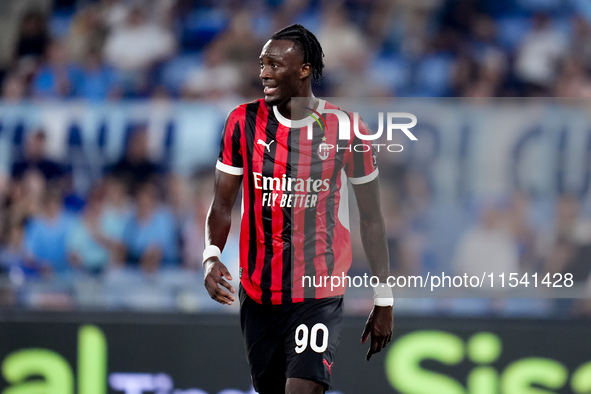 Tammy Abraham of AC Milan looks on during the Serie A Enilive match between SS Lazio and AC Milan at Stadio Olimpico on Aug 31, 2024 in Rome...