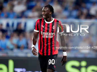 Tammy Abraham of AC Milan looks on during the Serie A Enilive match between SS Lazio and AC Milan at Stadio Olimpico on Aug 31, 2024 in Rome...