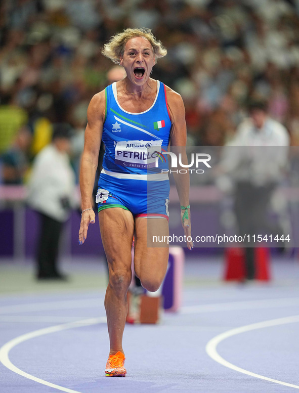 Valentina Petrillo of Italy in action in Women's 400m - T12 Semi-Finals during the Paris 2024 Paralympic Games at Stade de France on Septemb...