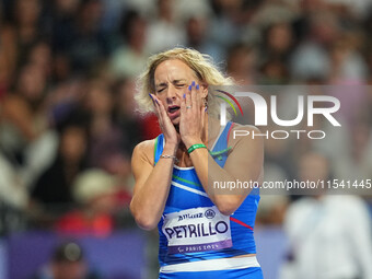 Valentina Petrillo of Italy in action in Women's 400m - T12 Semi-Finals during the Paris 2024 Paralympic Games at Stade de France on Septemb...