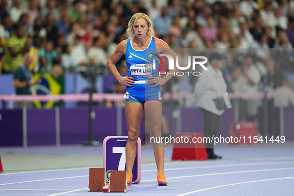 Valentina Petrillo of Italy in action in Women's 400m - T12 Semi-Finals during the Paris 2024 Paralympic Games at Stade de France on Septemb...