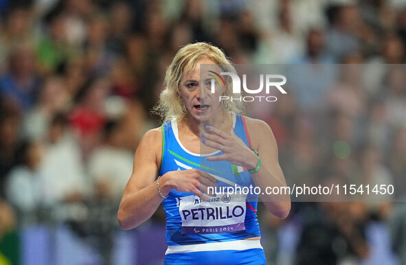 Valentina Petrillo of Italy in action in Women's 400m - T12 Semi-Finals during the Paris 2024 Paralympic Games at Stade de France on Septemb...