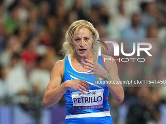 Valentina Petrillo of Italy in action in Women's 400m - T12 Semi-Finals during the Paris 2024 Paralympic Games at Stade de France on Septemb...