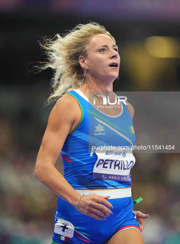 Valentina Petrillo of Italy in action in Women's 400m - T12 Semi-Finals during the Paris 2024 Paralympic Games at Stade de France on Septemb...