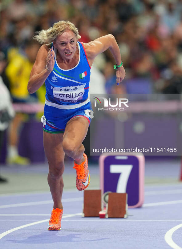 Valentina Petrillo of Italy in action in Women's 400m - T12 Semi-Finals during the Paris 2024 Paralympic Games at Stade de France on Septemb...