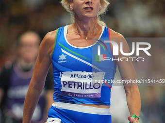 Valentina Petrillo of Italy in action in Women's 400m - T12 Semi-Finals during the Paris 2024 Paralympic Games at Stade de France on Septemb...