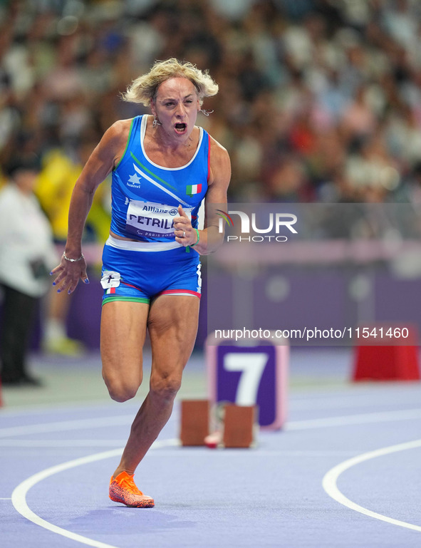 Valentina Petrillo of Italy in action in Women's 400m - T12 Semi-Finals during the Paris 2024 Paralympic Games at Stade de France on Septemb...