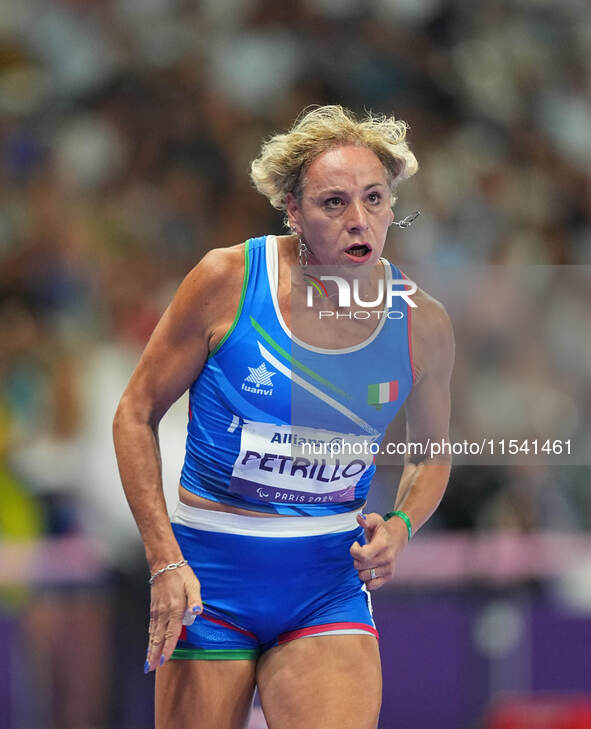 Valentina Petrillo of Italy in action in Women's 400m - T12 Semi-Finals during the Paris 2024 Paralympic Games at Stade de France on Septemb...