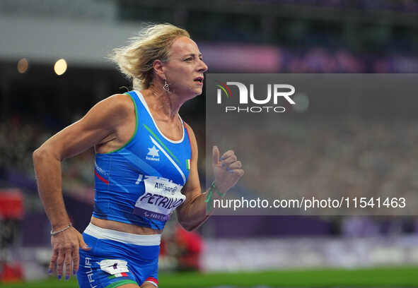 Valentina Petrillo of Italy in action in Women's 400m - T12 Semi-Finals during the Paris 2024 Paralympic Games at Stade de France on Septemb...