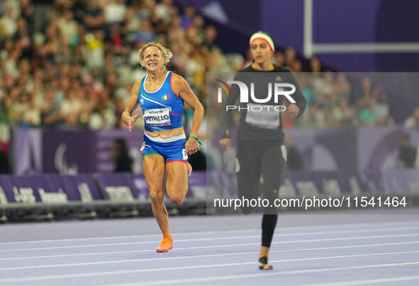 Valentina Petrillo of Italy in action in Women's 400m - T12 Semi-Finals during the Paris 2024 Paralympic Games at Stade de France on Septemb...