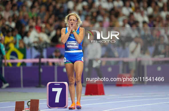 Valentina Petrillo of Italy in action in Women's 400m - T12 Semi-Finals during the Paris 2024 Paralympic Games at Stade de France on Septemb...