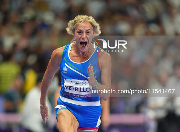 Valentina Petrillo of Italy in action in Women's 400m - T12 Semi-Finals during the Paris 2024 Paralympic Games at Stade de France on Septemb...