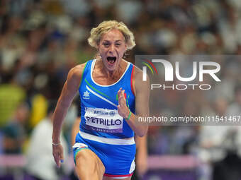 Valentina Petrillo of Italy in action in Women's 400m - T12 Semi-Finals during the Paris 2024 Paralympic Games at Stade de France on Septemb...