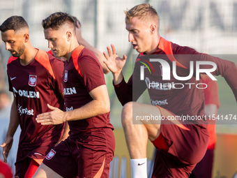 Mateusz Wieteska, Piotr Zielinski, Adam Buksa during training before UEFA Nations League matches in Ksiazenice, Poland on September 02, 2024...