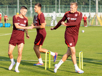 Sebastian Szymanski, Jan Bednarek, Karol Swiderski, Nicola Zalewski during training before UEFA Nations League matches in Ksiazenice, Poland...