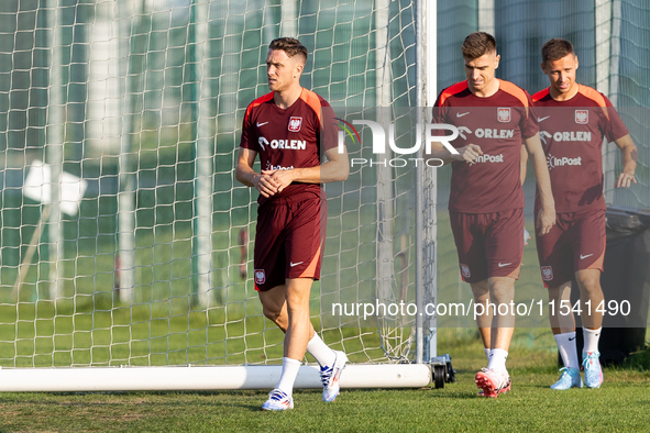 Piotr Zielinski, Krzysztof Piatek, Przemyslaw Frankowski during training before UEFA Nations League matches in Ksiazenice, Poland on Septemb...