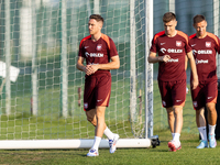 Piotr Zielinski, Krzysztof Piatek, Przemyslaw Frankowski during training before UEFA Nations League matches in Ksiazenice, Poland on Septemb...