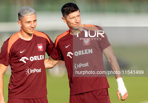 Bartosz Slisz, Robert Lewandowski during training before UEFA Nations League matches in Ksiazenice, Poland on September 02, 2024. 