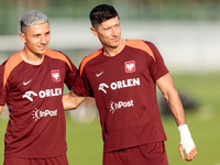 Bartosz Slisz, Robert Lewandowski during training before UEFA Nations League matches in Ksiazenice, Poland on September 02, 2024. (