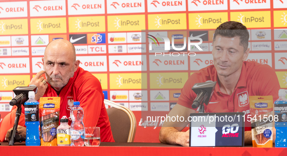 Michal Probierz, Robert Lewandowski during press conference before UEFA Nations League matches in Warsaw, Poland on September 02, 2024. 