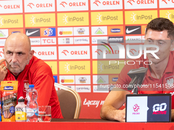 Michal Probierz, Robert Lewandowski during press conference before UEFA Nations League matches in Warsaw, Poland on September 02, 2024. (