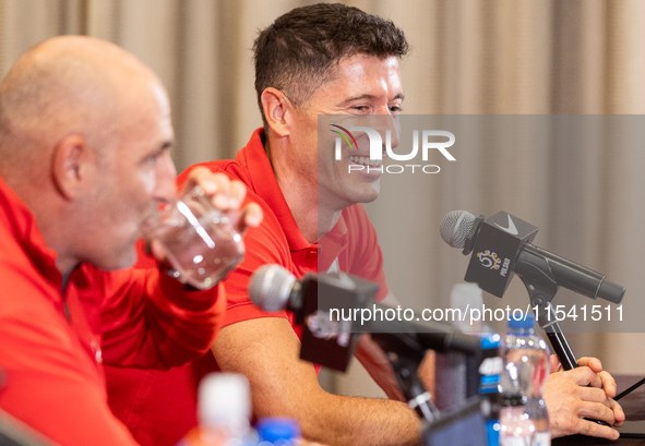 Michal Probierz, Robert Lewandowski during press conference before UEFA Nations League matches in Warsaw, Poland on September 02, 2024. 