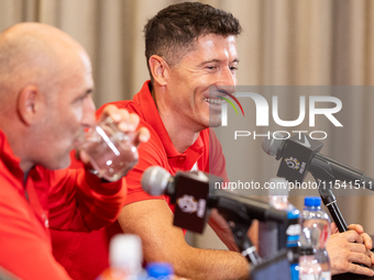 Michal Probierz, Robert Lewandowski during press conference before UEFA Nations League matches in Warsaw, Poland on September 02, 2024. (