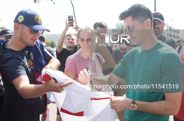 Robert Lewandowski meets fans before UEFA Nations League matches in Warsaw, Poland on September 02, 2024. 