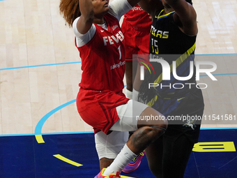 Indiana forward NaLyssa Smith #1 drives to the basket during the WNBA match against Dallas Wings at College Park Center. Indiana Fever defea...