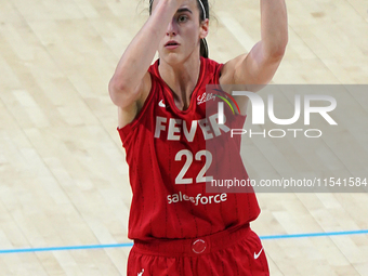 Indiana guard Caitlin Clark #22 shoots the ball during the WNBA match against the Dallas Wings at College Park Center. Indiana Fever defeat...