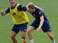 Davide Frattesi and Marco Brescianini attend the Italian national team training in Coverciano at Centro Tecnico Federale in Florence, Italy....