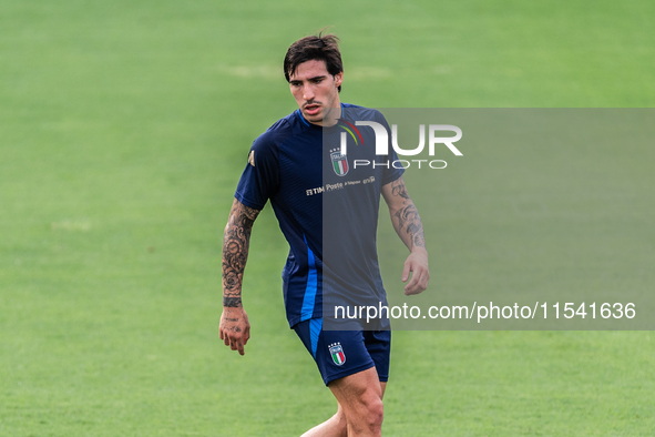 Sandro Tonali attends the Italian National Team training camp at Centro Tecnico Federale in Coverciano, Florence, Italy. 