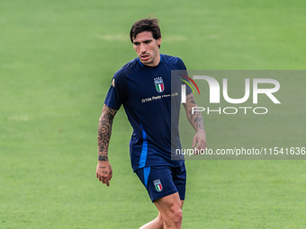 Sandro Tonali attends the Italian National Team training camp at Centro Tecnico Federale in Coverciano, Florence, Italy. (